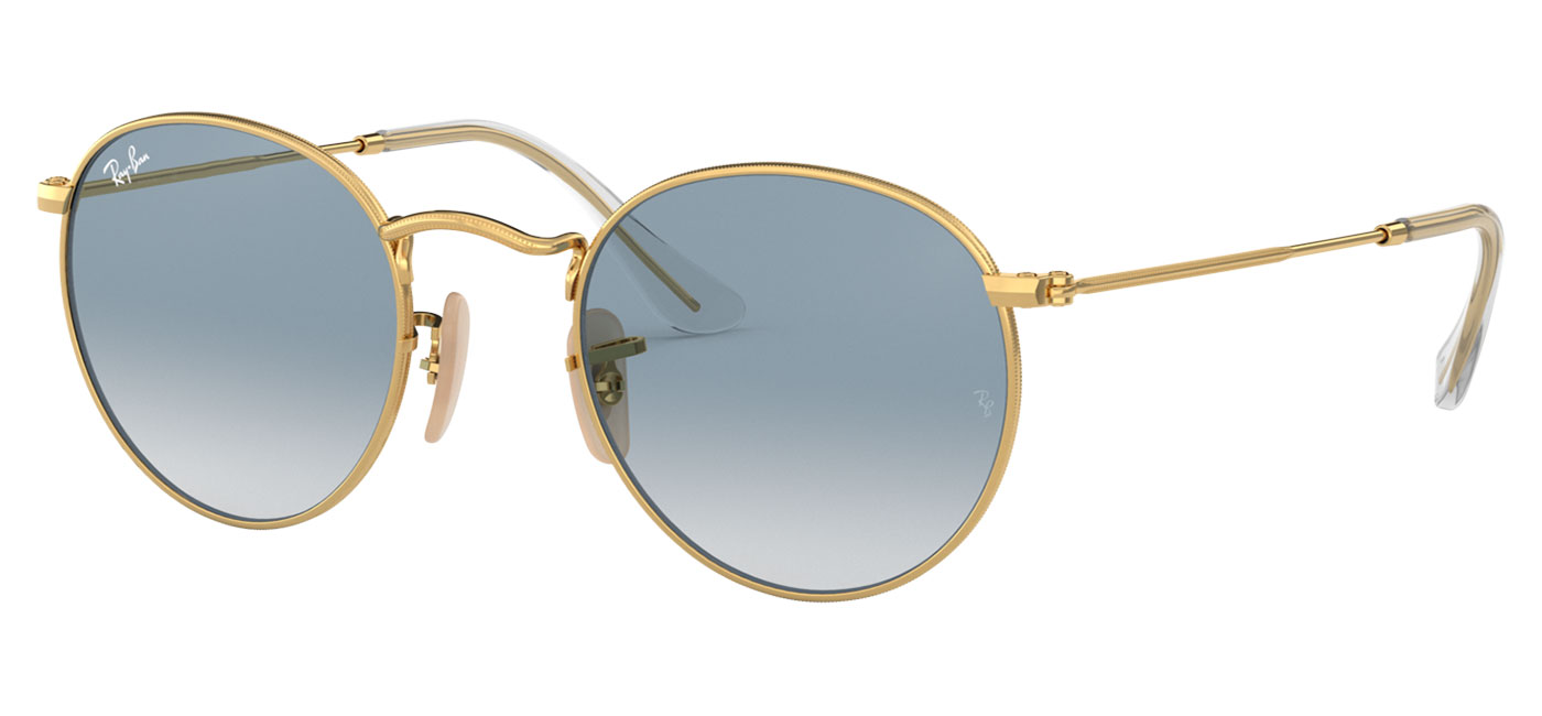 Ray-Ban RB3447N Round Metal Flat Lenses Sunglasses - Gold / Light Blue ...