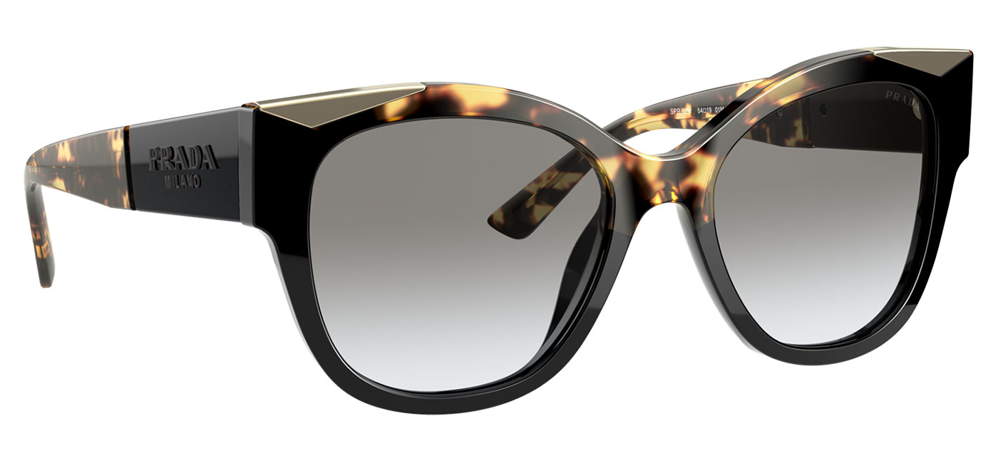 Prada PR02WS Sunglasses - Black & Medium Havana / Grey Gradient -  Tortoise+Black