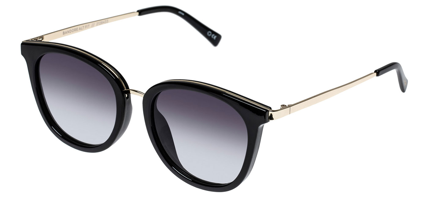 Le Specs Bandore Alt Fit Sunglasses - Black & Gold / Smoke Gradient ...
