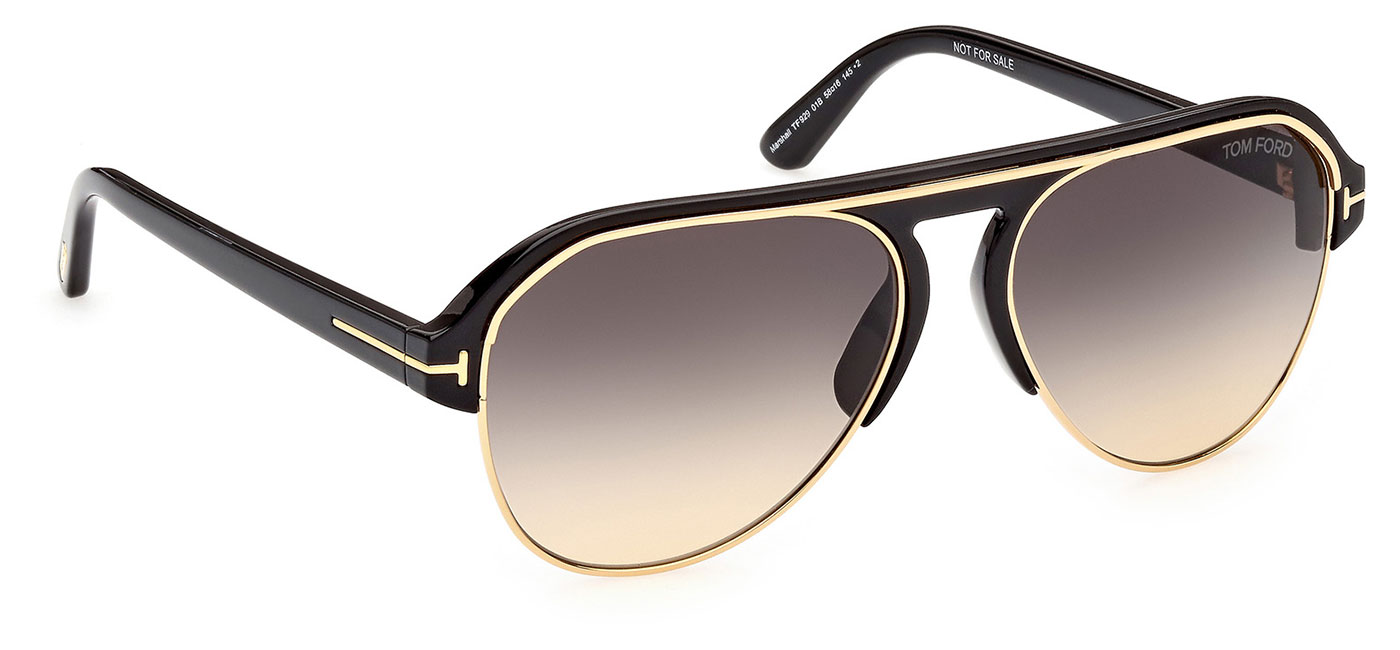 Tom Ford FT0929 Marshall Sunglasses - Shiny Black / Gradient Smoke -  Tortoise+Black