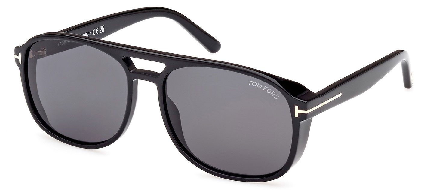 Tom Ford FT1022 Rosco Sunglasses - Shiny Black / Smoke - Tortoise+Black