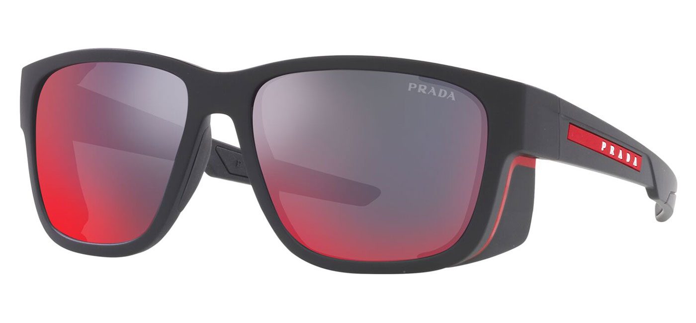 Prada Linea Rossa PS 07WS Sunglasses - Black Rubber / Dark Grey Mirror ...