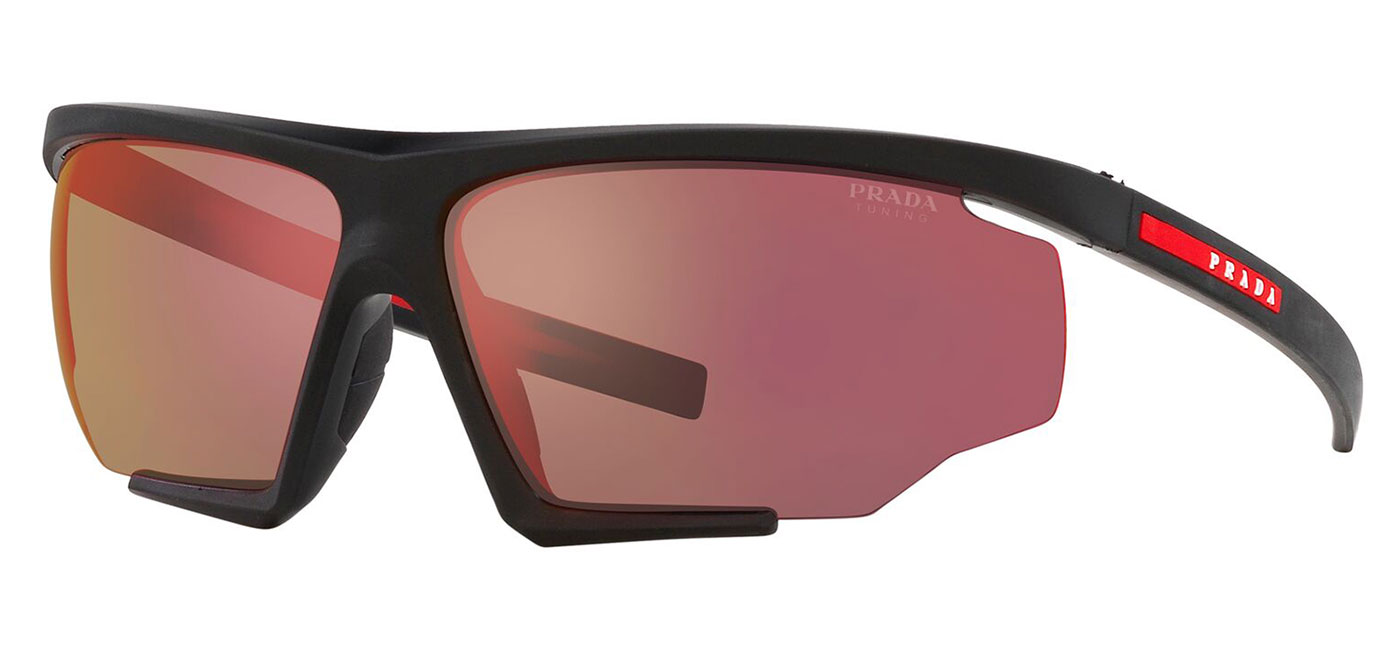 Prada Linea Rossa PS07YS Sunglasses - Black Rubber / Mirror Orange ...